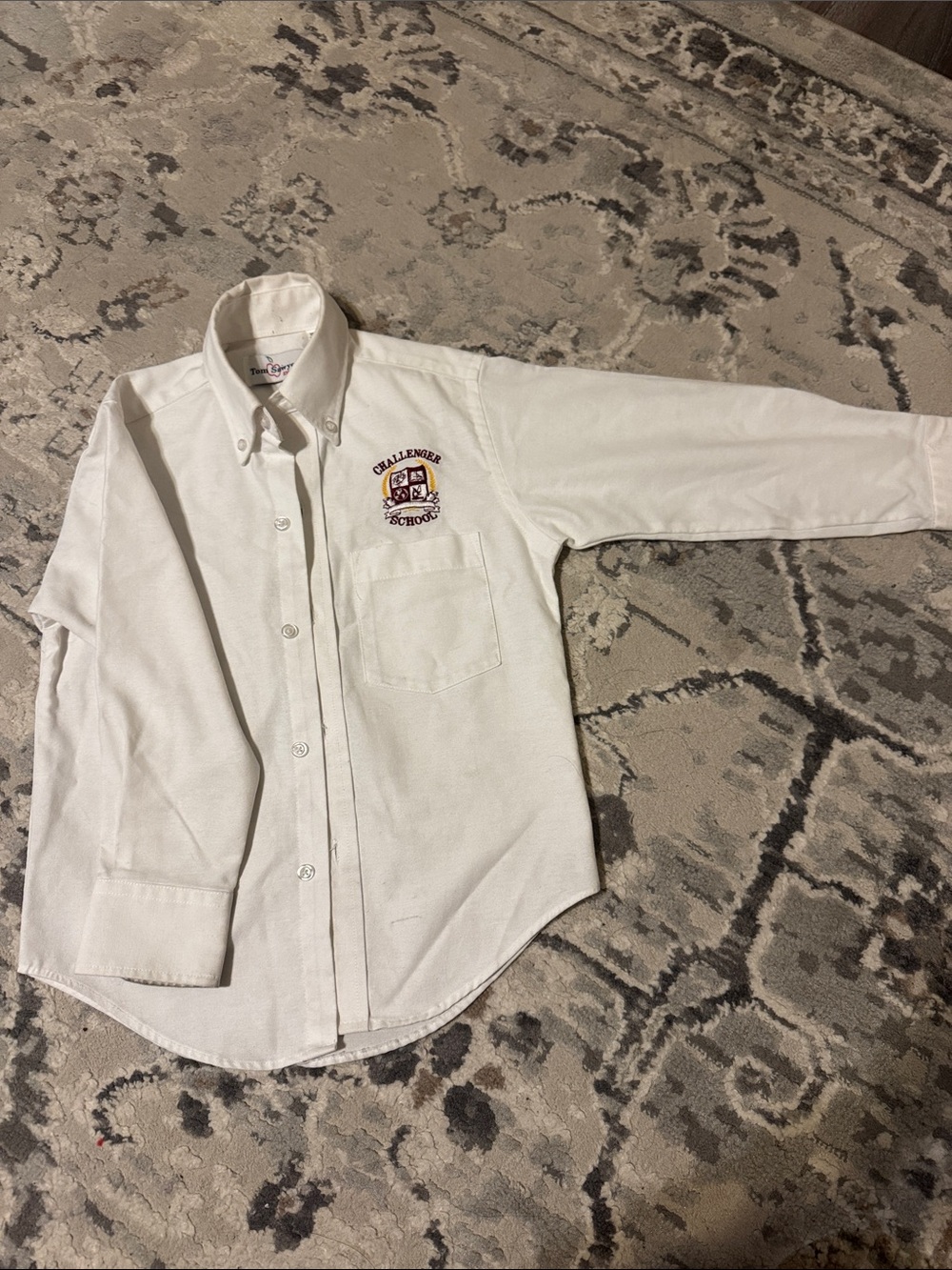 Kids White Button-Down Shirt with Embroidered School Crest